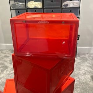 9 Plastic Red shoe boxes (size men 13 and lower)